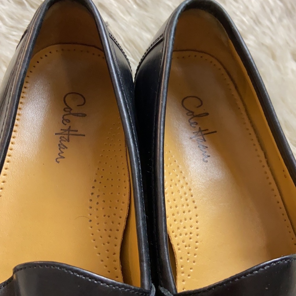 Cole Haan Black Leather Loafers with Gold Accents - Picture 2 of 8
